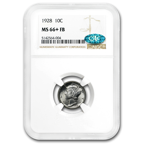 1928 Mercury Dime MS-66+ NGC (FB) CAC 1928 Mercury Dime MS-66+ NGC (FB) CAC